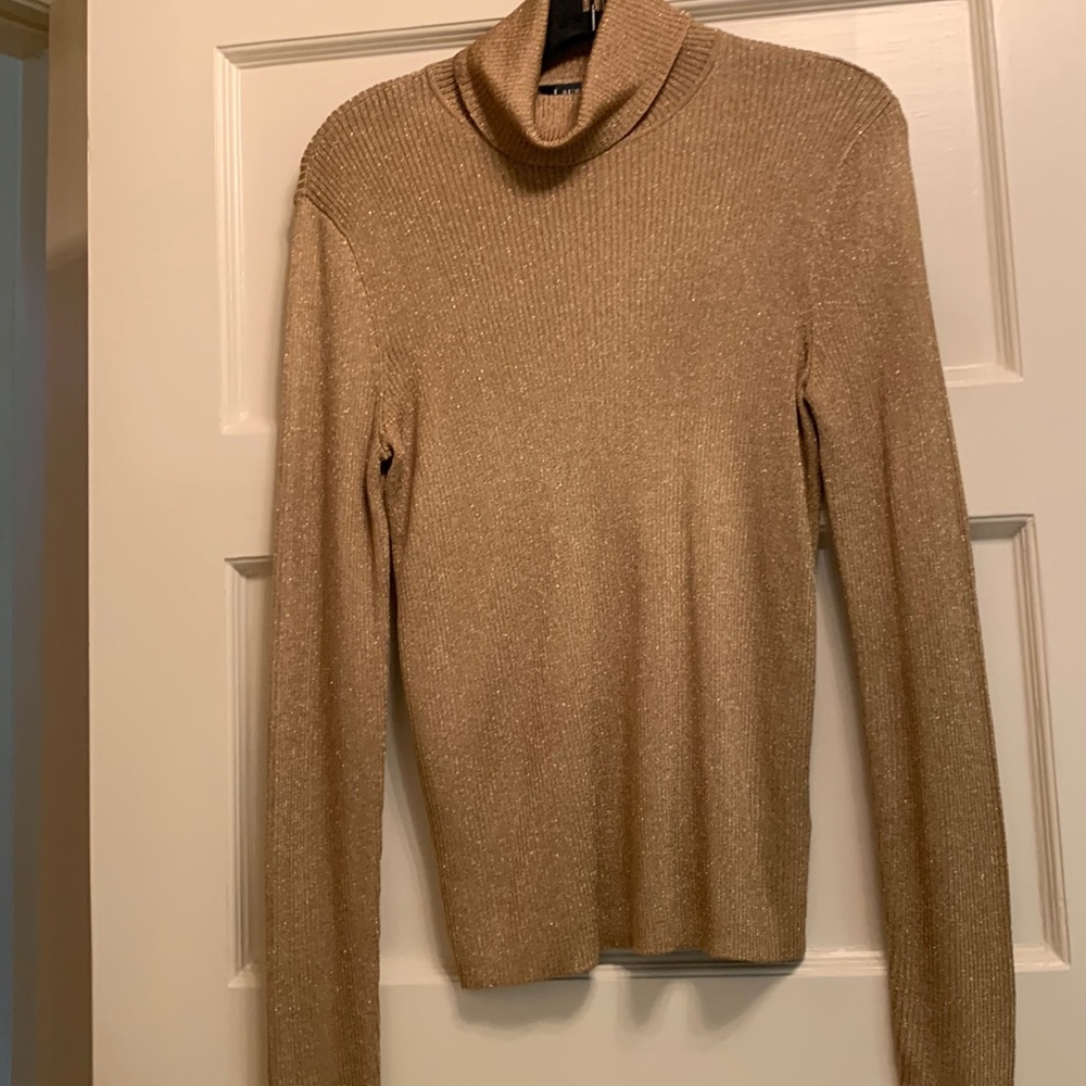 Lauren Ralph Lauren gold metallic ribbed‎ turtleneck sweater